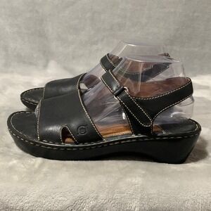 Born Sandals Women's Size 9 Black Leather Open Toe Slingback Hook Loop Comfort